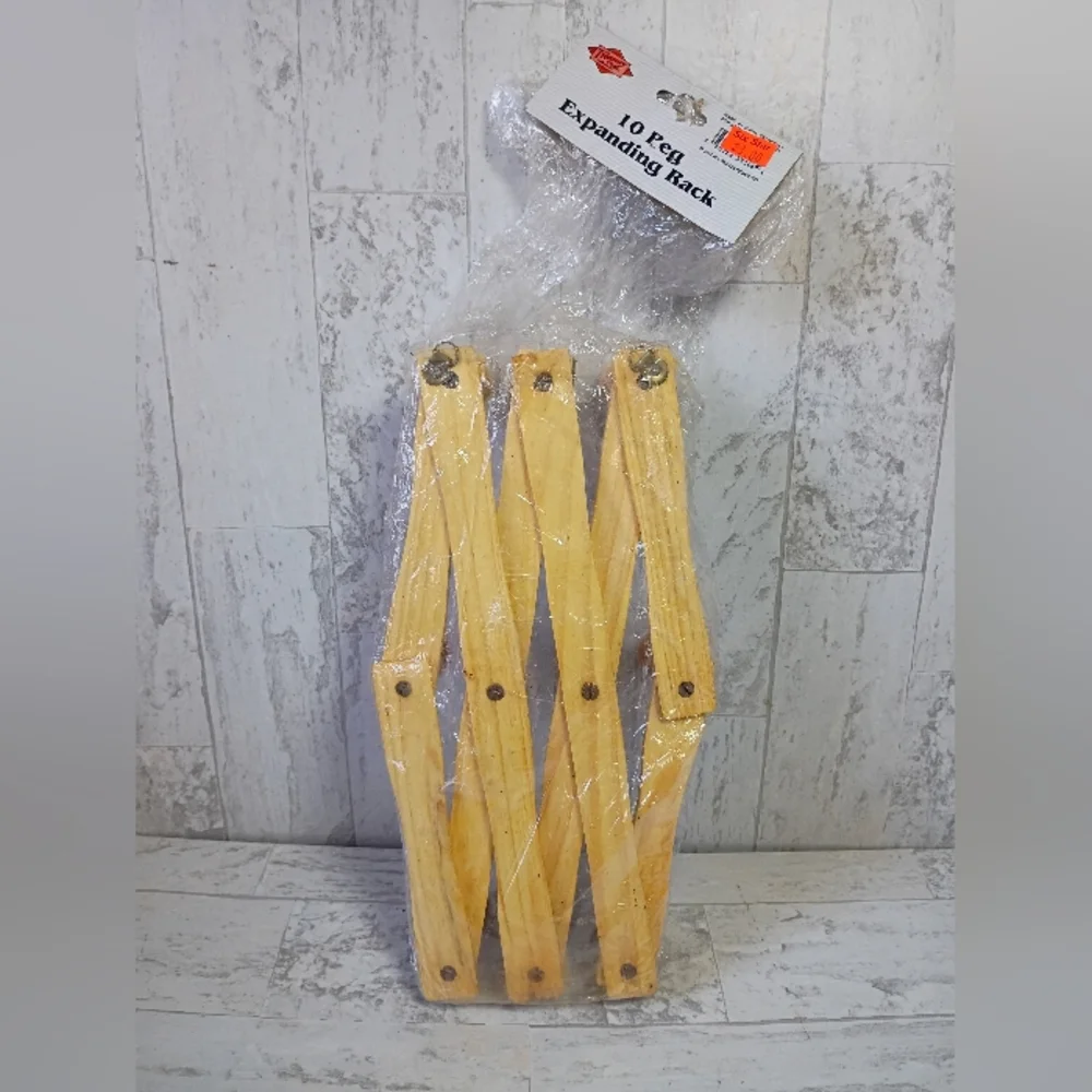 Vintage 10 Peg Wooden Accordion Style Hat, Wall Rack Expandable Hanger